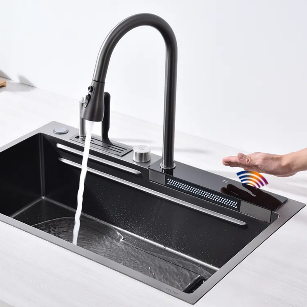 Nano Black Waterfall Sink + Cup Washer Water Filter TAP ST008